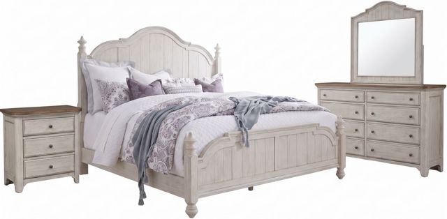 Liberty Furniture Farmhouse Reimagined 4-Piece Antique White/Chestnut Queen Poster Bedroom Set-0