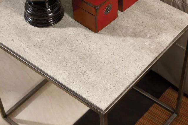 Hammary® Modern Basics Brown Marble Top Rectangular End Table with Antique Silver Base-2