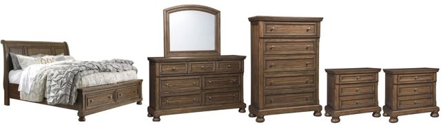 Signature Design by Ashley® Flynnter 6-Piece Medium Brown Queen Storage Sleigh Bed Set-0