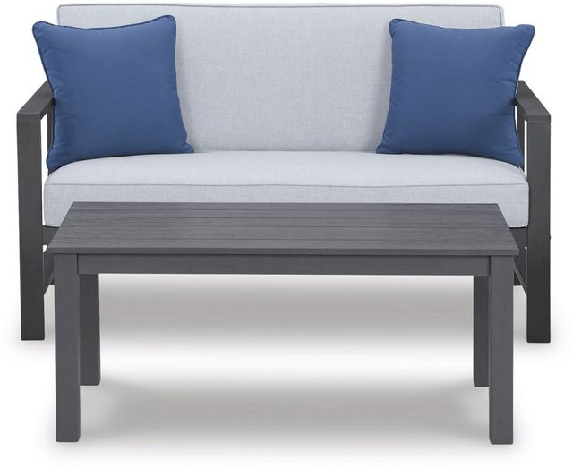 Signature Design by Ashley® Fynnegan 2-Piece Gray Outdoor Loveseat with Table Set-0