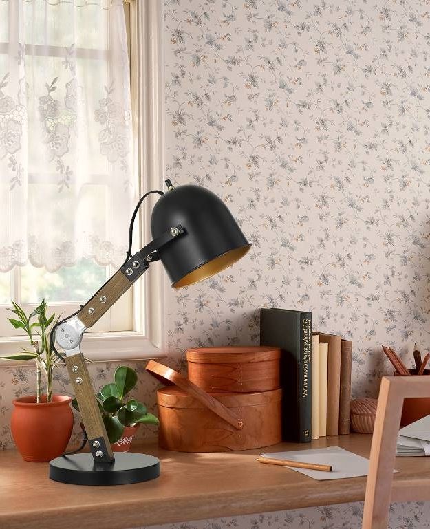 Cal® Lighting & Accessories Binimi Matte Black/Wood Desk Lamp-1