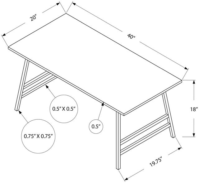 Monarch Specialties Inc. Dark Taupe 40"L Coffee Table with Metal A-Frame Legs -3