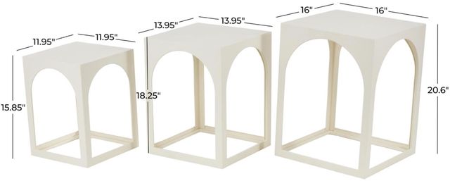 Deco Marche 3-Piece White Nested Side End Accent Table with Arched Cutouts-3