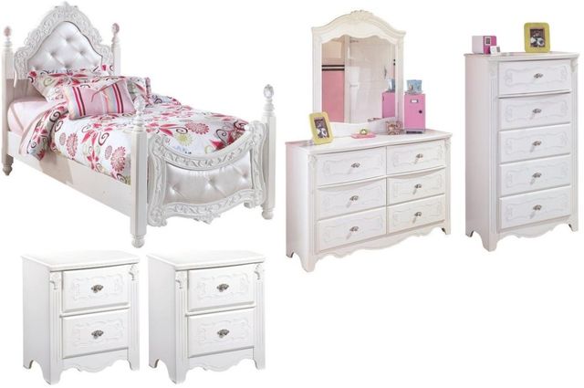 Signature Design by Ashley® Exquisite 6-Piece White Twin Poster Bed Set-0