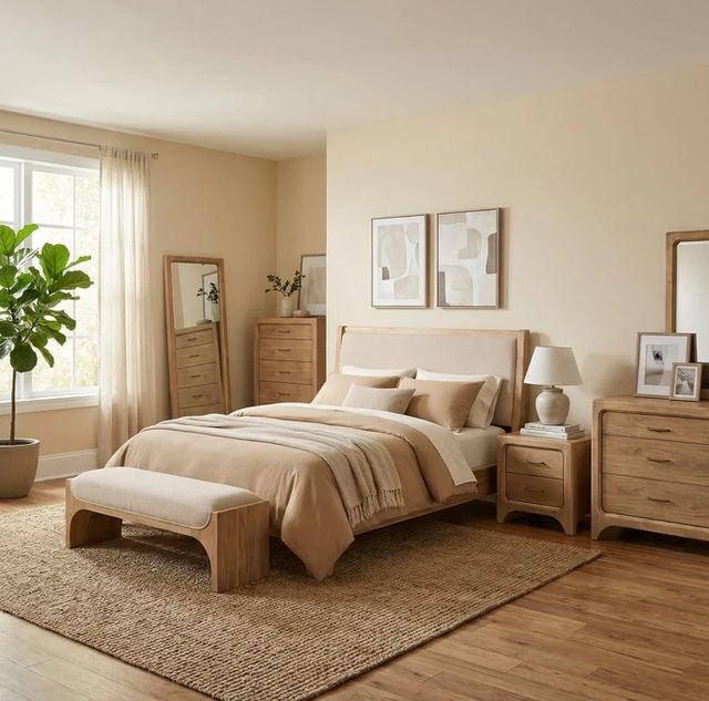 Modus Furniture Brentwood Brioche California King Upholstered Panel Bed-1