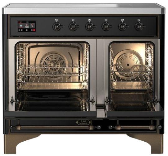 Ilve® Majestic III 40" Glossy Black Pro Style Induction Range with Triple Glass Door and Burnished Trim-1