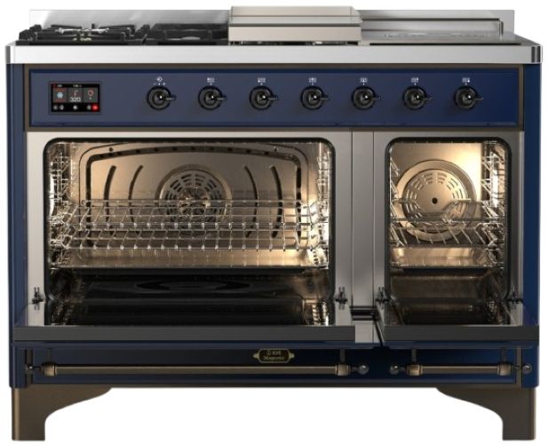 Ilve® Majestic III 48" Midnight Blue Pro Style Dual Fuel Natural Gas Range with French Top and Burnished Trim-1