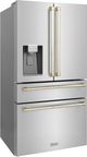 ZLINE Autograph Edition 36" 21.6 Cu. Ft. Fingerprint Resistant Stainless Steel Counter Depth French Door Refrigerator with Water/Ice Dispenser and Polished Gold Traditional Handles-3