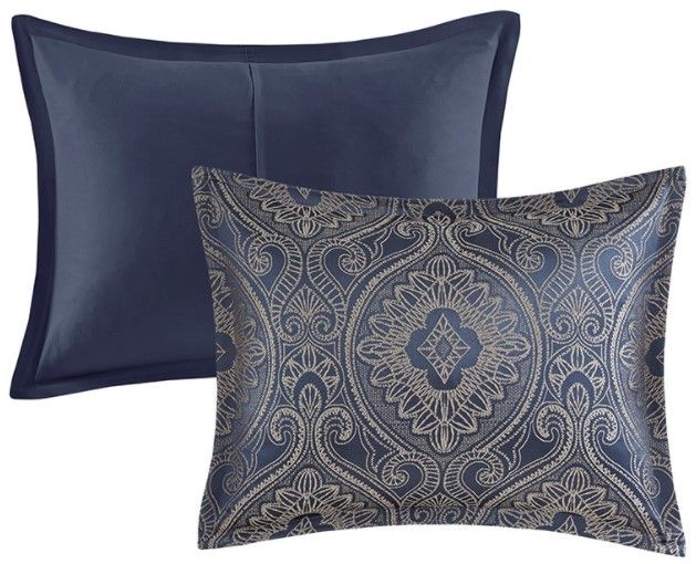 Olliix by Madison Park Tristen 7 Piece Navy King Jacquard Comforter Set-1