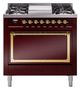 Ilve® Nostalgie II Noblesse 36'' Burgundy Pro Style Dual Fuel Range with Brass Trim-0
