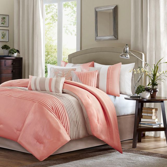 Olliix by Madison Park 7 Piece Coral Queen Amherst Comforter Set-0