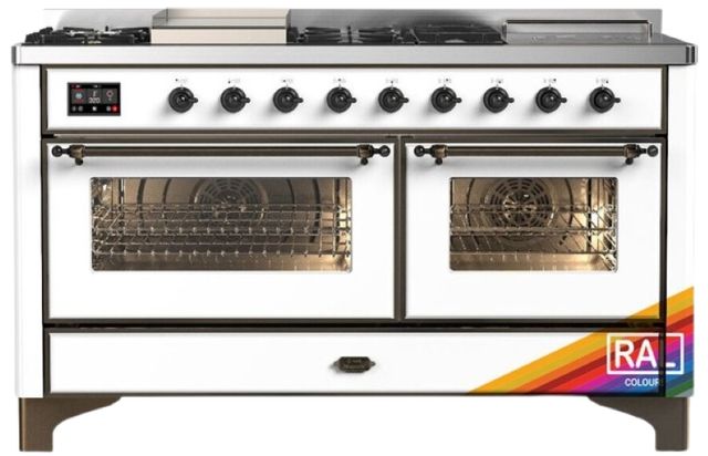 Ilve® Majestic III 60" Custom Pro Style Dual Fuel Natural Gas Range with French Top and Burnished Trim-0