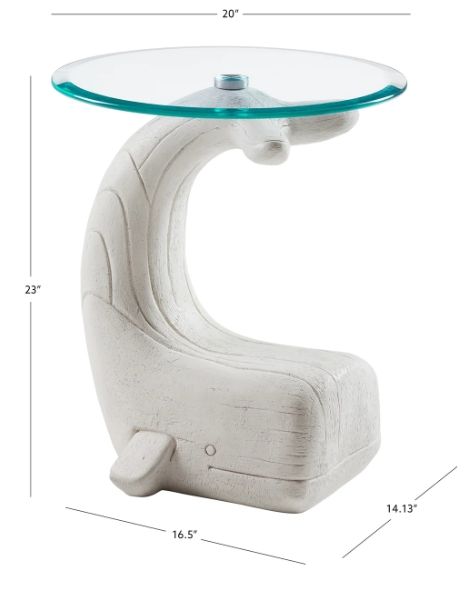Powell® Wally the Whale Glass Top Side Table with White Base-2