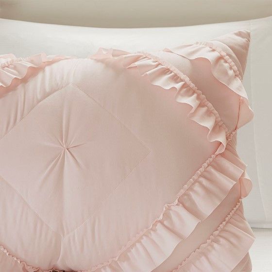 Olliix by Intelligent Design Kacie Blush Twin/Twin XL Solid Coverlet Set with Tufted Diamond Ruffles-3