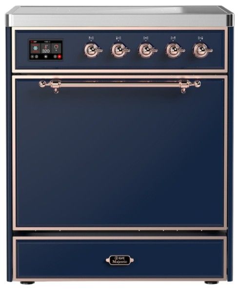 Ilve® Majestic III 30" Midnight Blue Pro Style Induction Range with Solid Door and Copper Trim-0