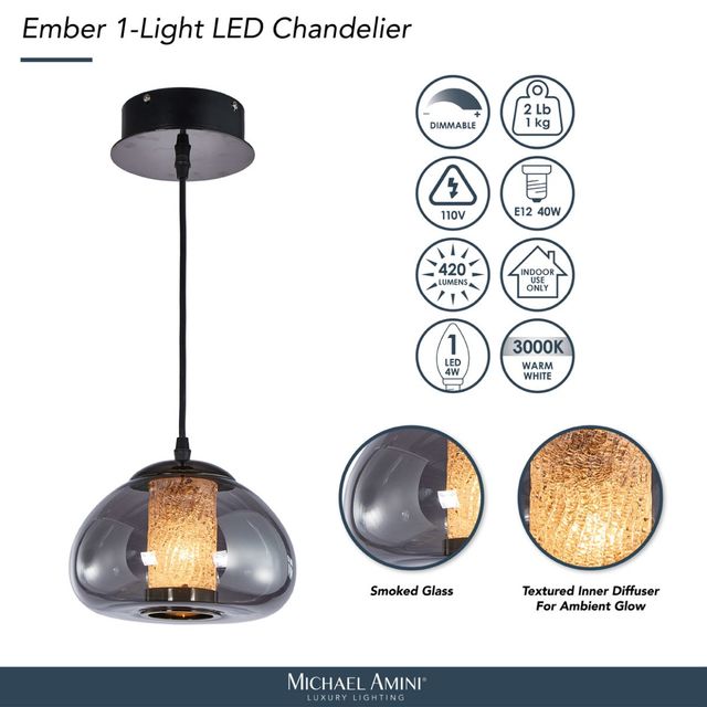Michael Amini® Ember Black/Gold 1-Light LED Chandelier-3