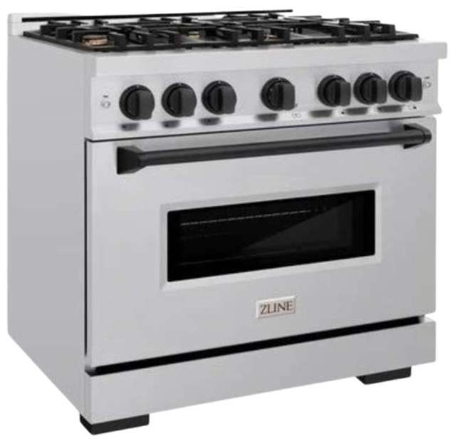 ZLINE Classic Autograph Edition 36" Satin Stainless Steel Pro Style Gas Range with Matte Black Accents-2