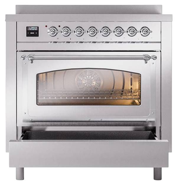Ilve® Nostalgie II Noblesse 36'' Stainless Steel Pro Style Induction Range with Chrome Trim-3