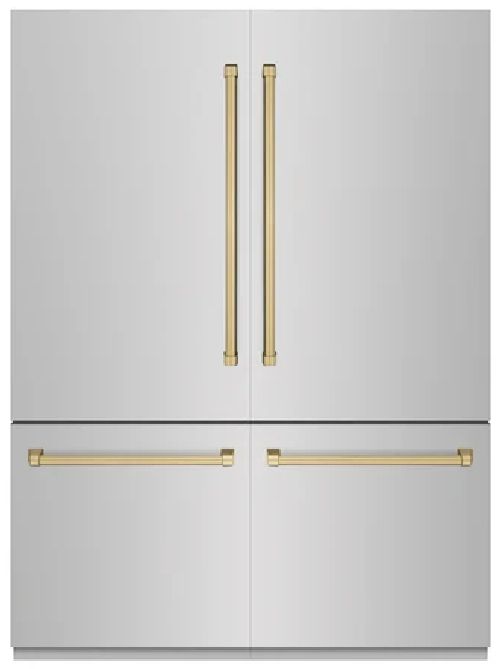 ZLINE Autograph Edition 60" 32.2 Cu. Ft. Stainless Steel Built-In French Door Refrigerator with Graphite Gray Interior and Champagne Bronze Accents-0