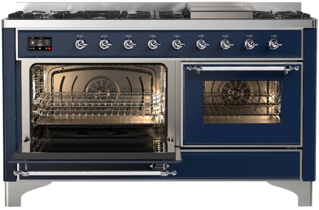 Ilve® Majestic III 60" Midnight Blue Pro Style Dual Fuel Liquid Propane Range with Triple Glass Door and Chrome Trim-2