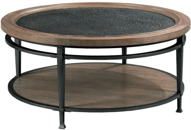 Hammary® Austin Antiqued Dark Bronze Top Round Coffee Table with Medium Brown Base-0