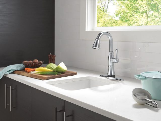 Delta Cassidy® Lumicoat® Arctic Stainless Touch2O® Bar/Preparation Kitchen Faucet with Touchless Technology-3