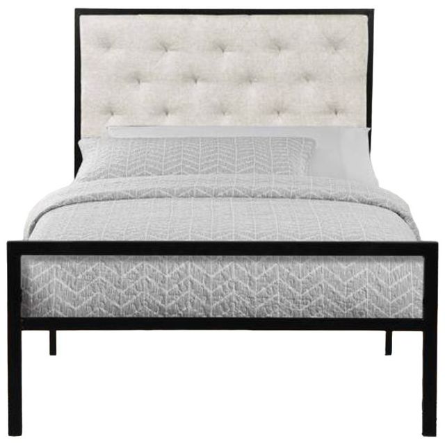 Milton Greens Stars Beige Twin Metal Platform Bed with Upholstered Headboard-0