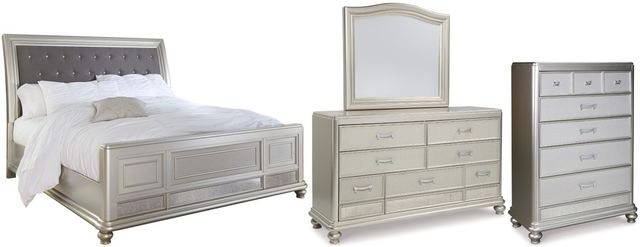 Signature Design by Ashley® Coralayne 4-Piece Gray Queen Upholstered Sleigh Bed Set-0