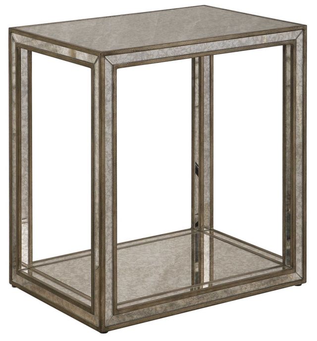 Uttermost® Julie Antique Mirror End Table with Antique Gold Accents-0