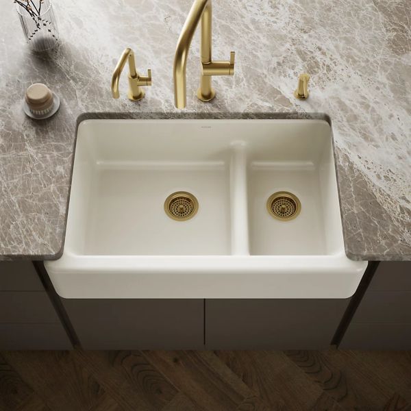 KOHLER® Whitehaven® Biscuit Smart Divide® 36" Undermount Double-Bowl Farmhouse Kitchen Sink-1