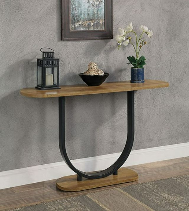 Furniture of America® Olbia Rustic Oak Sofa Table with Sand Black Stand -1