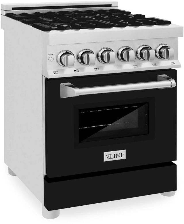 ZLINE Legacy 24" Stainless Steel Pro Style Dual Fuel Range with 4 Burner Gas Cooktop, Electric Convection Oven and Black Matte Door-2