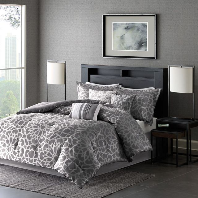 Olliix by Madison Park 7 Piece Grey Queen Carlow Comforter Set-0