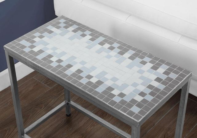 Monarch Specialties Inc. Grey Blue Tile Top Accent Table with Hammered Silver Base-2