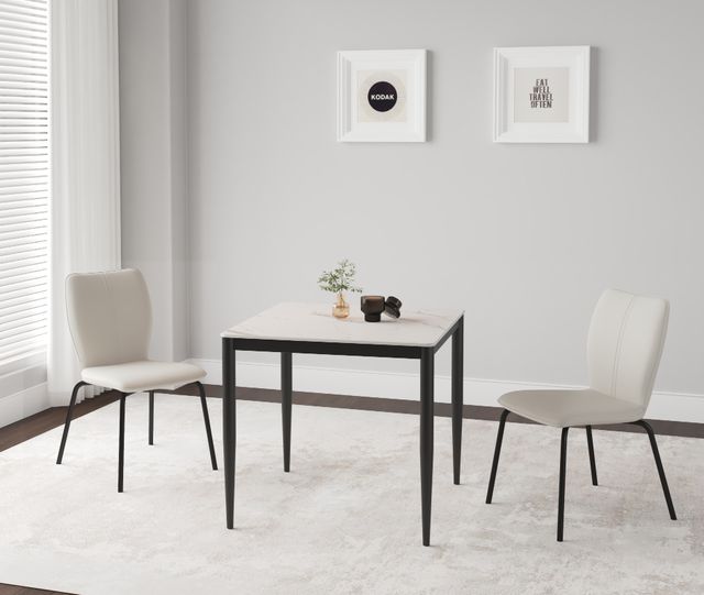 Cramco Marta White Sintered Stone Top Dining Table with Matte Black Base-1