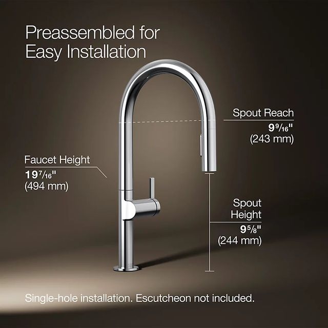 KOHLER® Components® Polished Chrome Touchless Pull-Down Kitchen Sink Faucet with Two-Function Sprayhead -2
