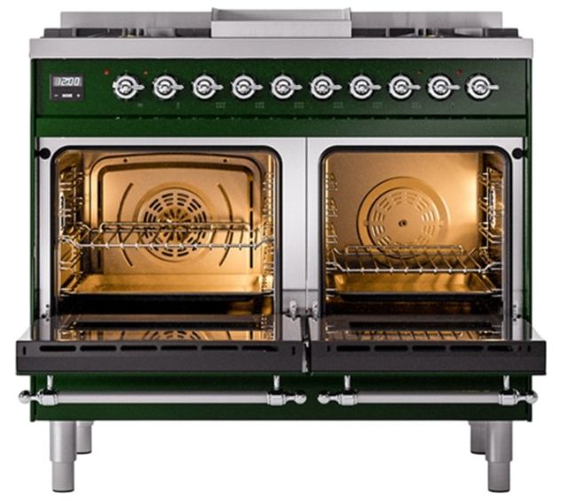 Ilve® Nostalgie II Noblesse 40'' Emerald Green Pro Style Dual Fuel Range with Chrome Trim-1