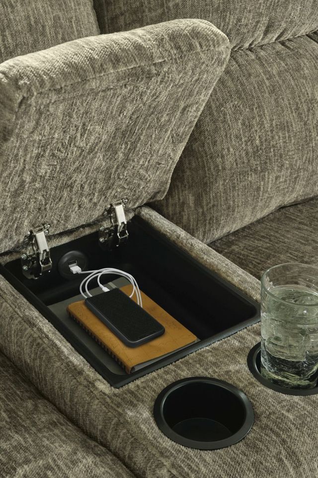 Signature Design by Ashley® Lubec 3-Piece Taupe Reclining Loveseat with Console-4