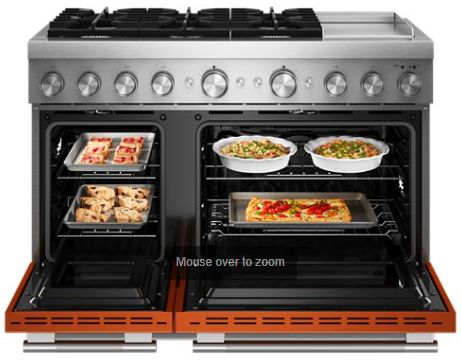 KitchenAid® 48" Scorched Orange Pro Style Dual Fuel Range with Chrome Electric Griddle-1