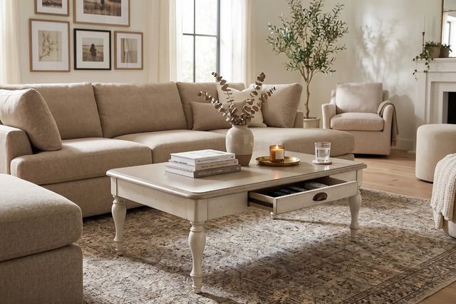 Sunny Designs™ Westwood Village Antique White Cocktail Table with Gray Top -1