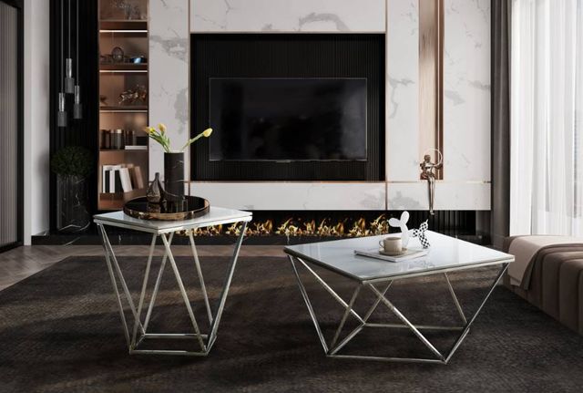 Mazin Furniture Lyris White Cocktail Table with Silver Base-3