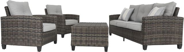 Signature Design by Ashley® Cloverbrooke 4-Piece Gray Outdoor Aluminum/Wicker Conversation Set-1