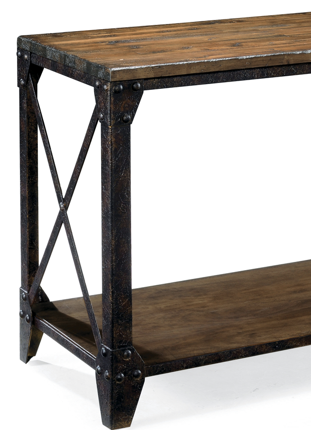 Magnussen Home® Pinebrook Distressed Natural Pine Sofa Table with Black Metal Frame -1