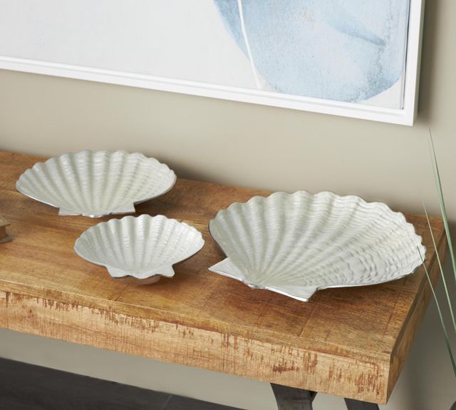 Deco Marche 3-Piece White Shell Decorative Bowl with Silver Base Set-4