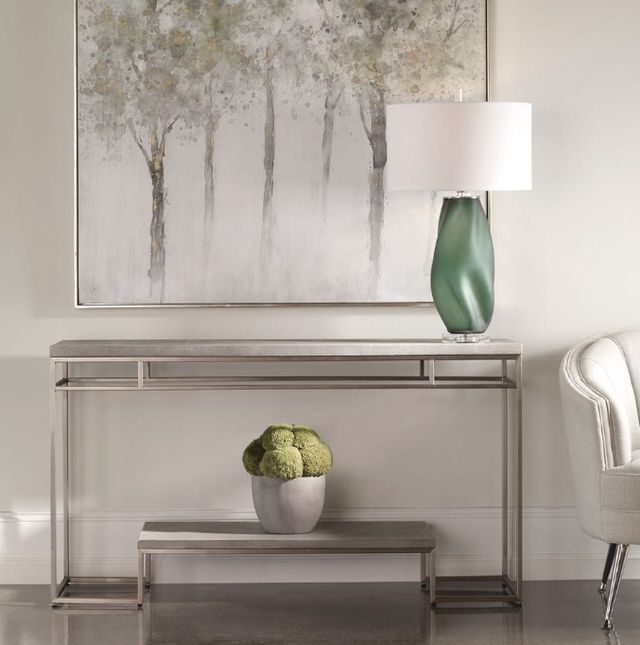 Uttermost® Clea Light Gray Wash Console Table with Brushed Nickel Base-1