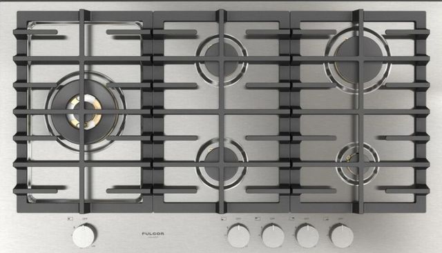 Fulgor Milano Matteo 400 Series 36" Brushed Stainless Steel Gas Cooktop with Polished Brass Burners