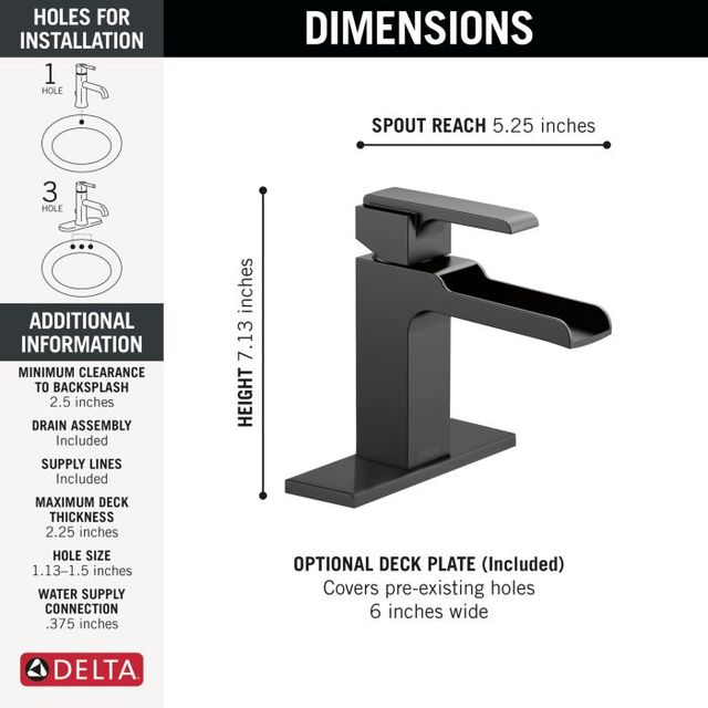 Delta Ara® Matte Black Single Handle Channel Bathroom Faucet with Drain-4