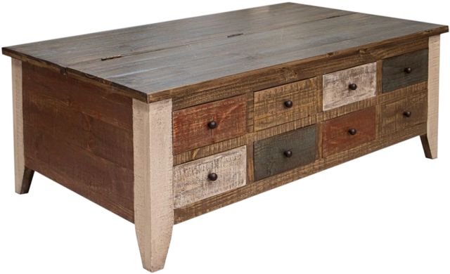 International Furniture Direct Antique Brown Lift-Top Cocktail Table with Beige Base-0