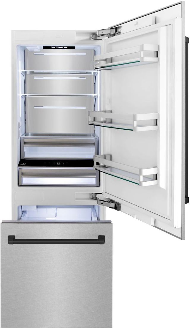 ZLINE Autograph Edition 30" 16.1 Cu. Ft. Satin Stainless Steel Built-In Bottom Freezer Refrigerator-1