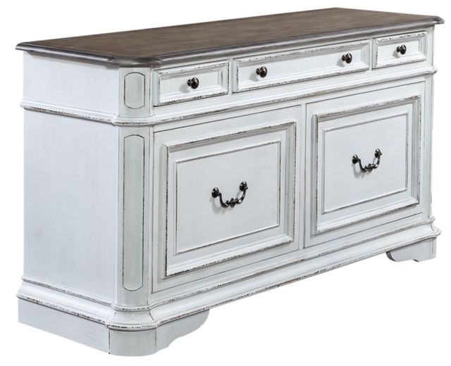 Liberty Furniture Magnolia Manor Antique White/Weathered Bark Home Office Credenza-0